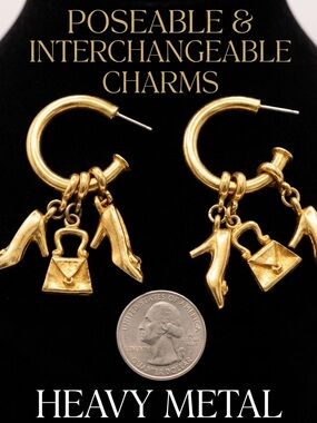 Vintage Heavy Gold Tone Interchangeable Charm Hoop Earrings - Heels & Handbags